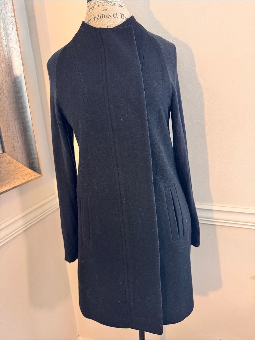Joie Black Wool-Blend Stand-Collar Trench Coat | Size XS